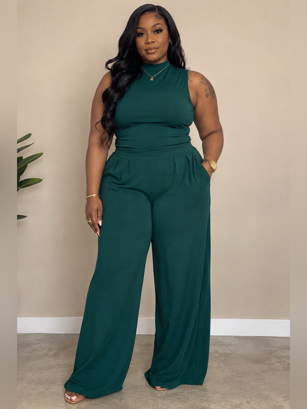 Fashion Nova Endless Moment Pant Set Hunter Green Large NWT